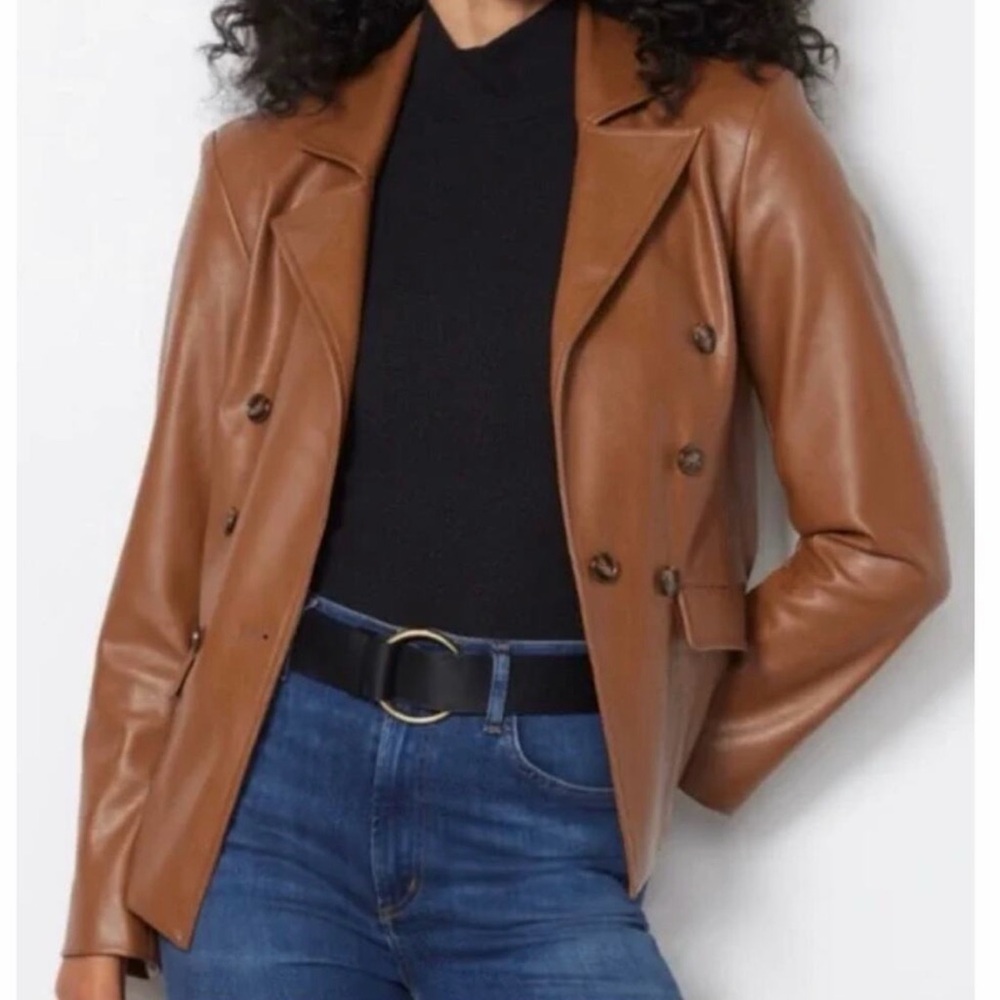 NWT Evereve Diana Vegan Leather Blazer – Oxford Tan – Size M